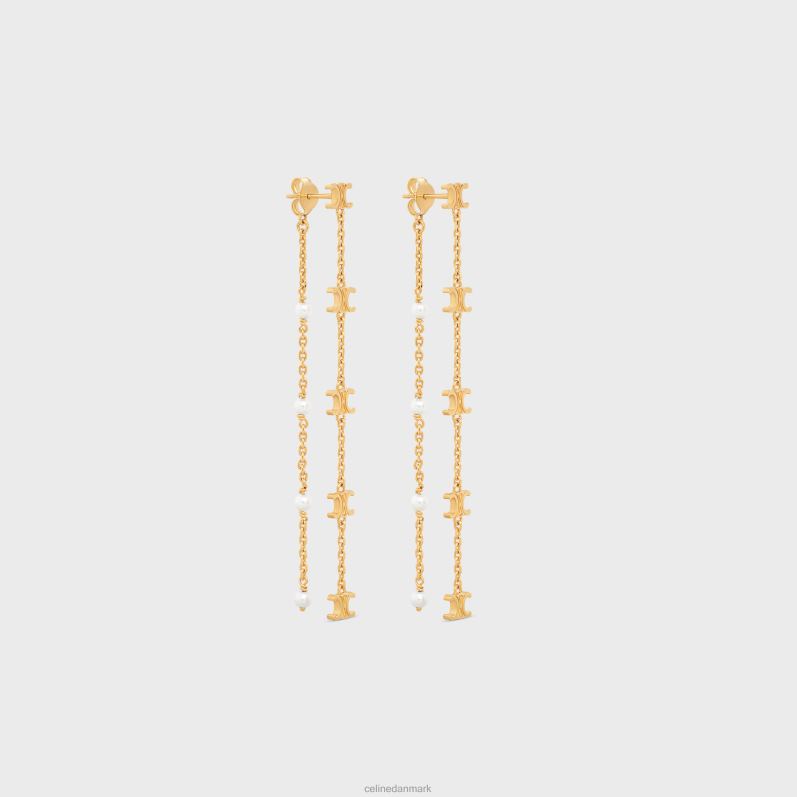 CELINE Kvinder triomphe lange perleøreringe i messing med guldfinish & harpiksperler F44FV1283 tilbehør guld/elfenben