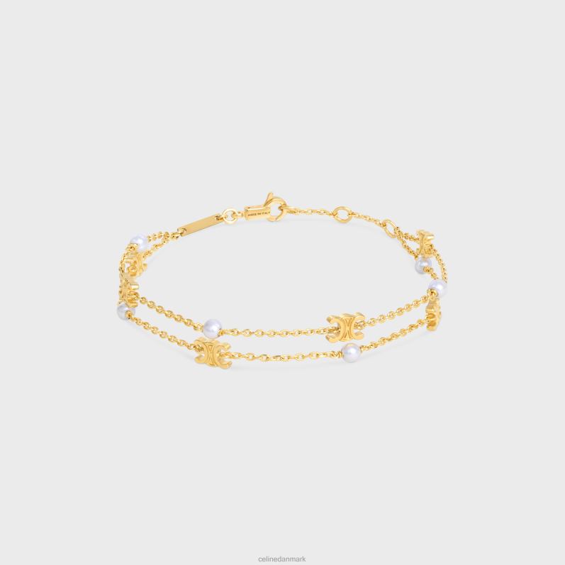 CELINE Kvinder triomphe pearl dobbelt armbånd i messing med guldfinish & resin perler F44FV1282 tilbehør guld/elfenben