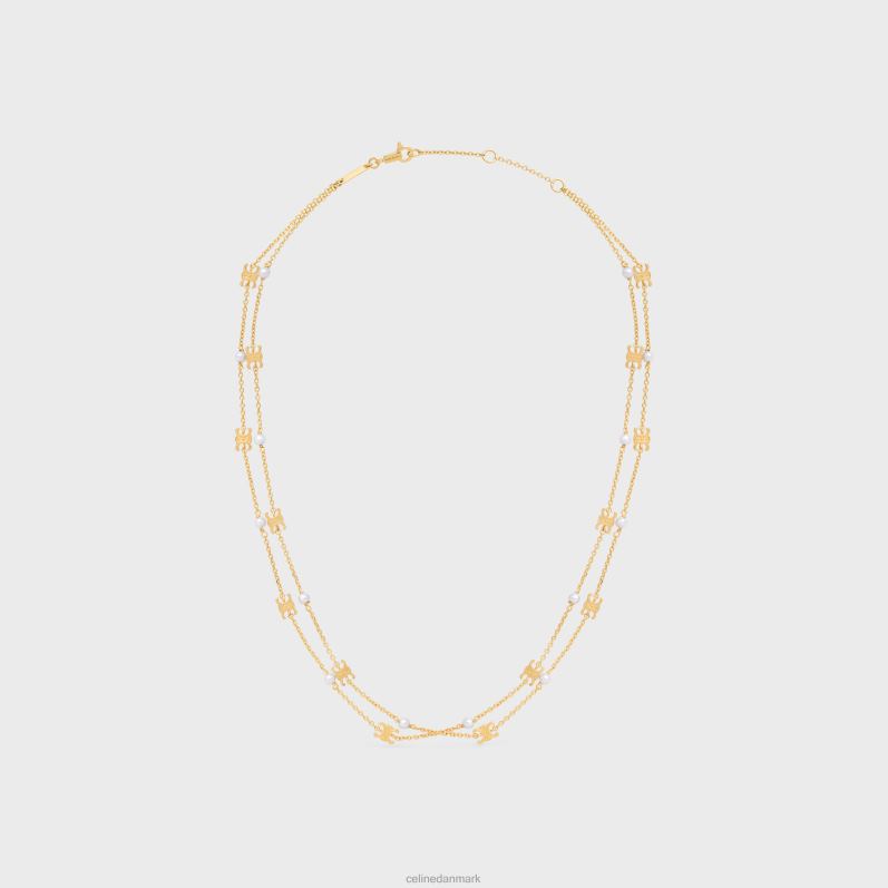 CELINE Kvinder triomphe perle-dobbelthalskæde i messing med guldfinish & harpiksperler F44FV1281 tilbehør guld/elfenben