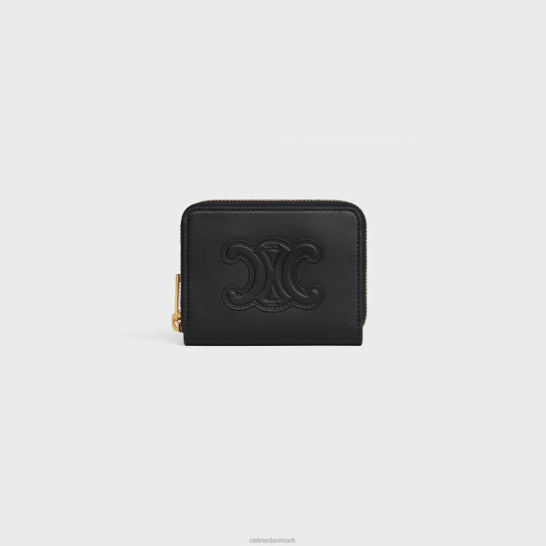 CELINE Kvinder kompakt pung med lynlås cuir triomphe i glat kalveskind F44FV425 tilbehør sort