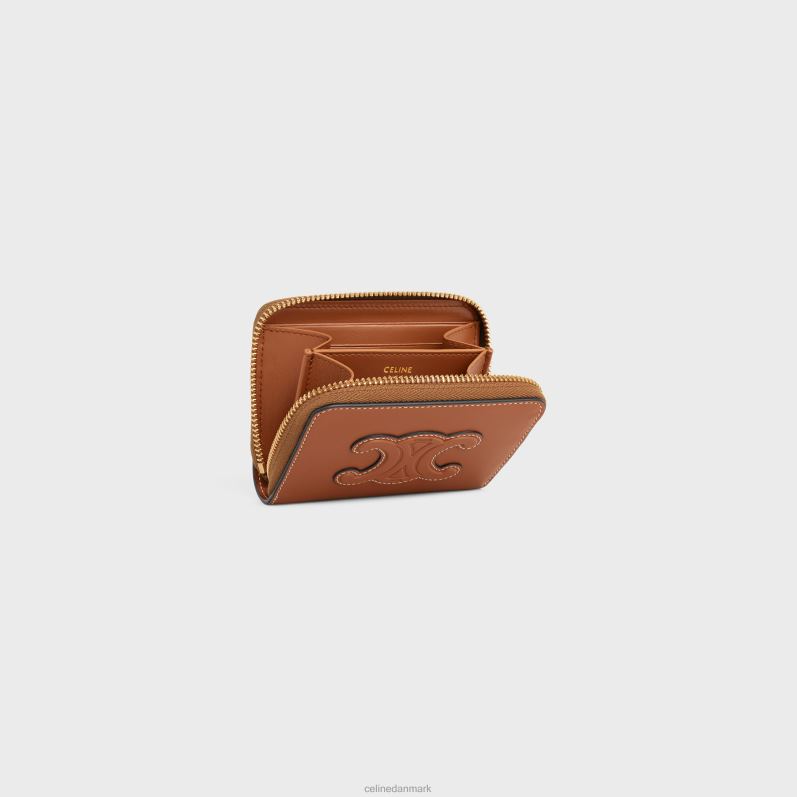 CELINE Kvinder kompakt pung med lynlås cuir triomphe i glat kalveskind F44FV426 tilbehør tan