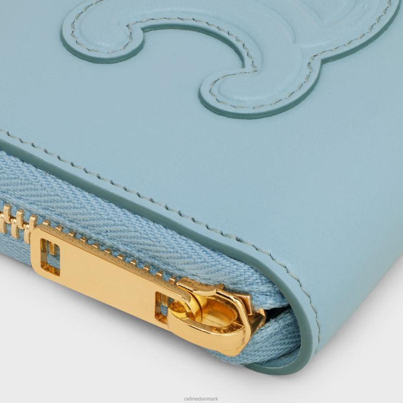 CELINE Kvinder kompakt pung med lynlås cuir triomphe i glat kalveskind F44FV471 tilbehør californien blå