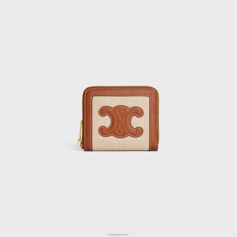 CELINE Kvinder kompakt pung med lynlås cuir triomphe i tekstil & kalveskind F44FV474 tilbehør naturlig/brun