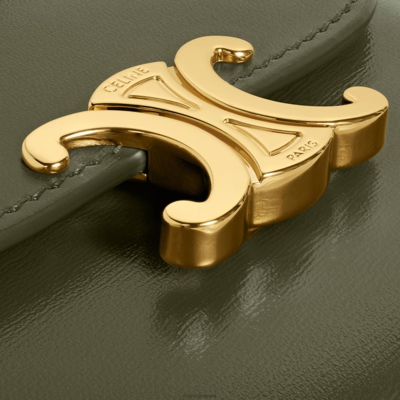 CELINE Kvinder lille pung triomf i skinnende kalveskind F44FV399 tilbehør mørk oliven