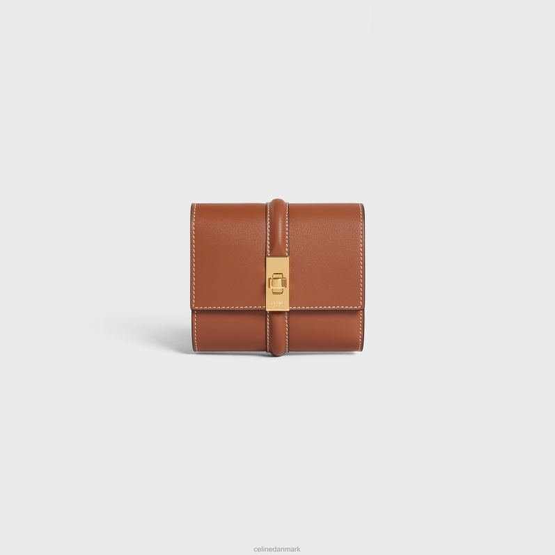 CELINE Kvinder lille trefoldet pung 16 i skinnende kalveskind F44FV467 tilbehør tan