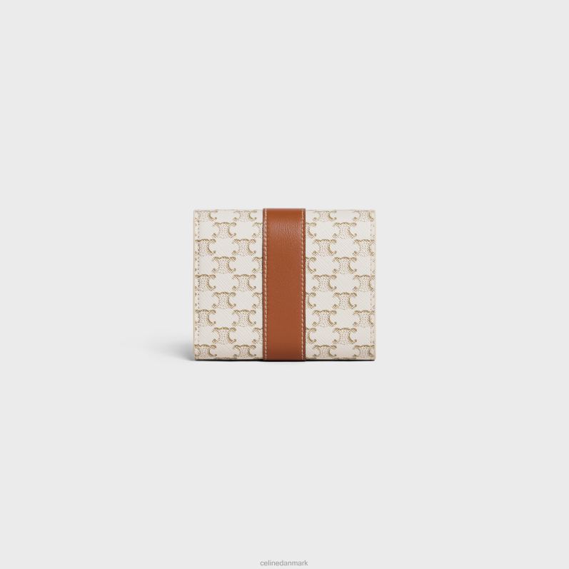 CELINE Kvinder lille trefoldet pung i triomphe canvas & lammeskind F44FV484 tilbehør hvid/tan