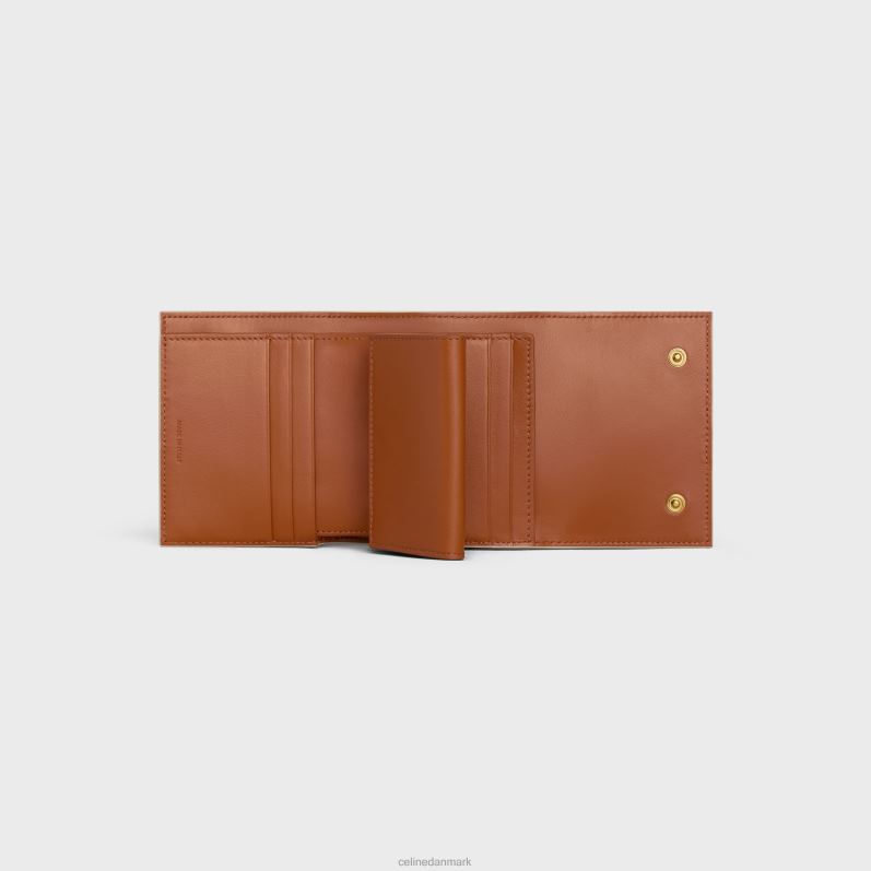 CELINE Kvinder lille trefoldet pung i triomphe canvas & lammeskind F44FV484 tilbehør hvid/tan