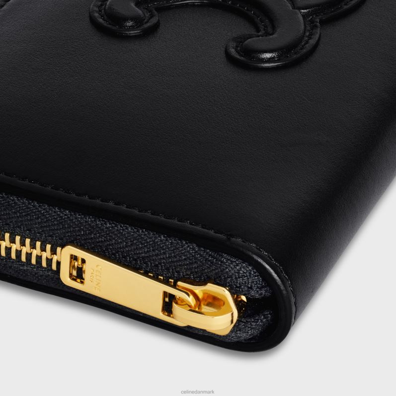 CELINE Kvinder stor pung med lynlås cuir triomphe i glat kalveskind F44FV469 tilbehør sort