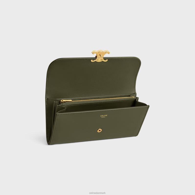 CELINE Kvinder stor pung triomf i skinnende kalveskind F44FV398 tilbehør mørk oliven
