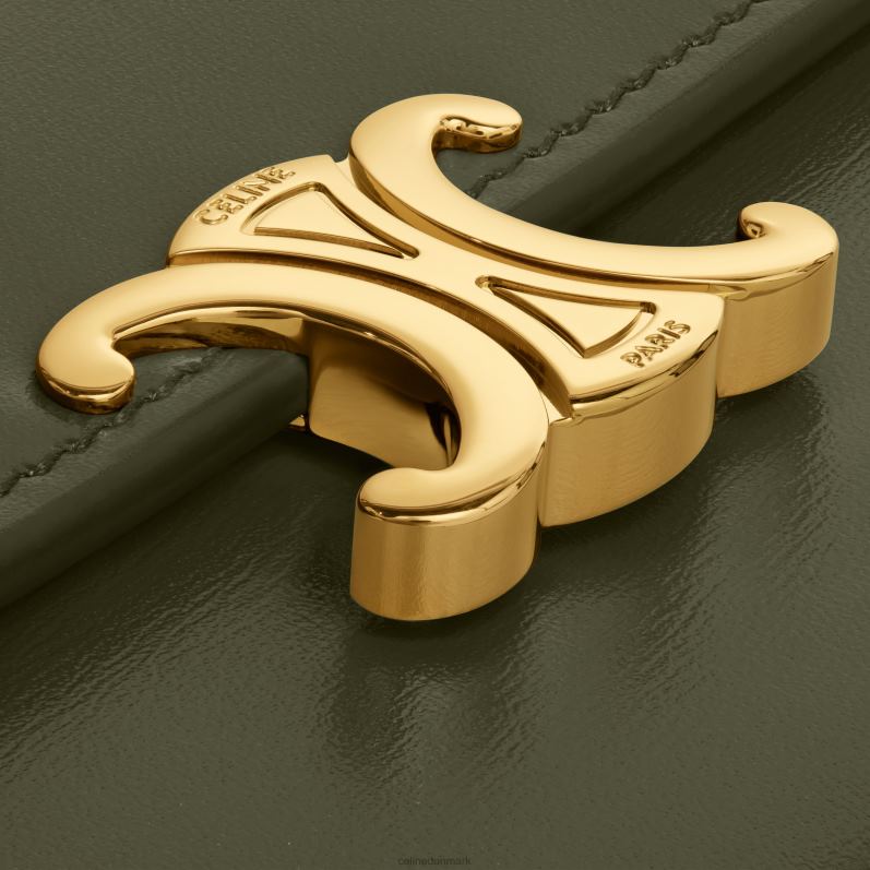 CELINE Kvinder stor pung triomf i skinnende kalveskind F44FV398 tilbehør mørk oliven