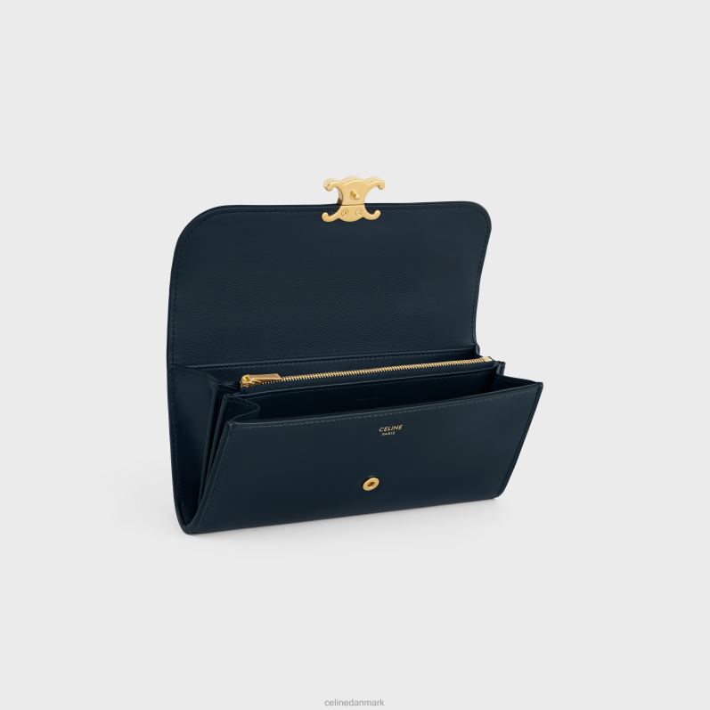 CELINE Kvinder stor pung triomf i skinnende kalveskind F44FV442 tilbehør Marine blå