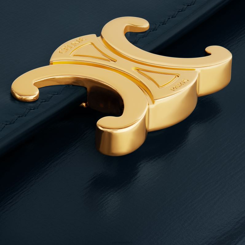 CELINE Kvinder stor pung triomf i skinnende kalveskind F44FV442 tilbehør Marine blå