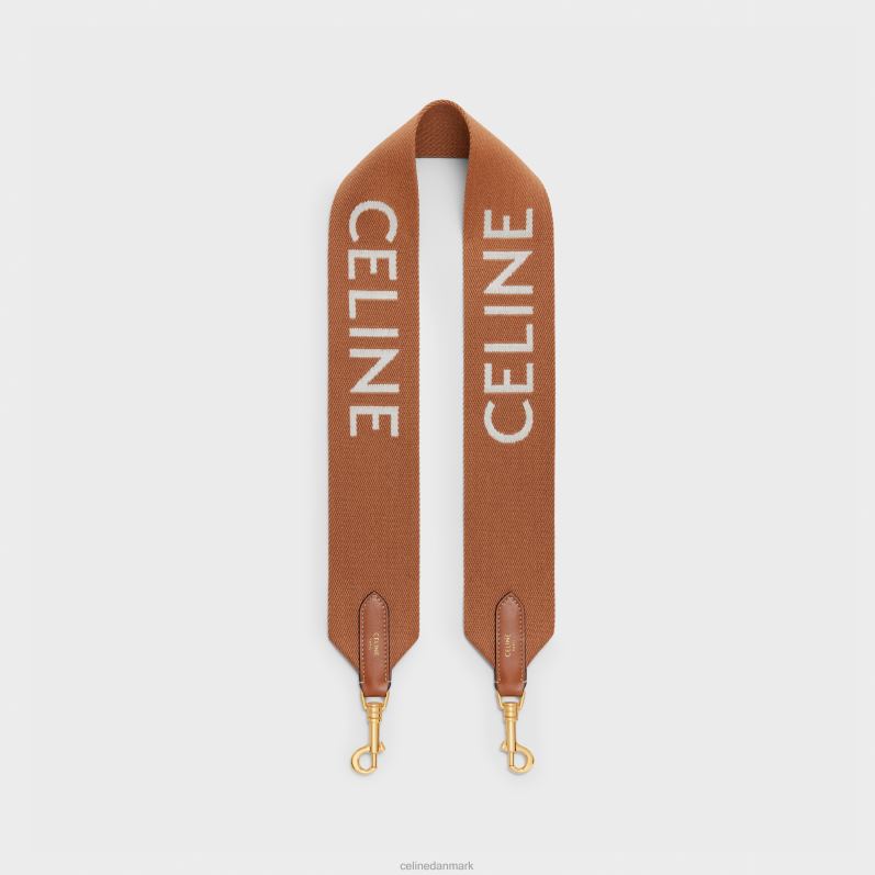 CELINE Kvinder kort rem i uld med jacquard F44FV524 tilbehør tan/hvid