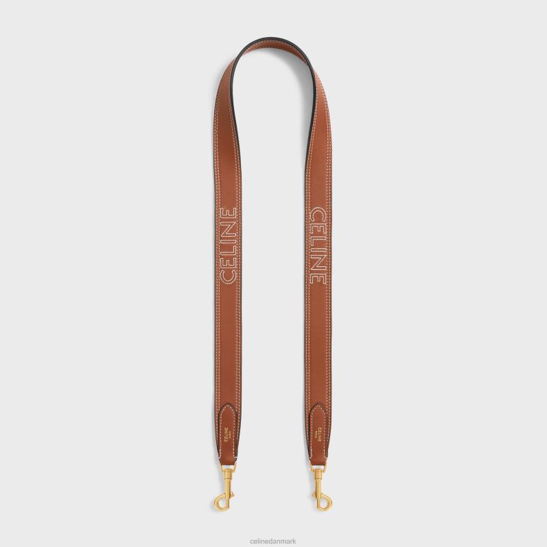 CELINE Kvinder lang rem i glat kalveskind med broderi med guldfinish F44FV520 tilbehør tan