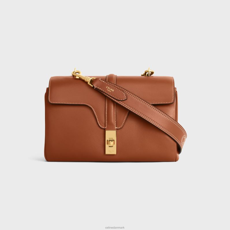 CELINE Kvinder lang rem i glat kalveskind med broderi med guldfinish F44FV520 tilbehør tan