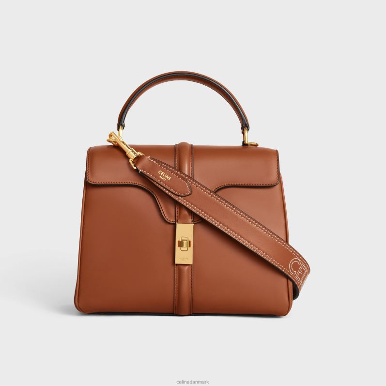 CELINE Kvinder lang rem i glat kalveskind med broderi med guldfinish F44FV520 tilbehør tan