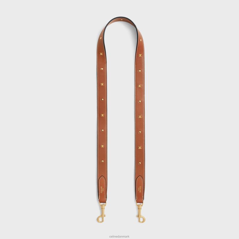 CELINE Kvinder lang rem i glat kalveskind med triomfnitter med guldfinish F44FV521 tilbehør tan