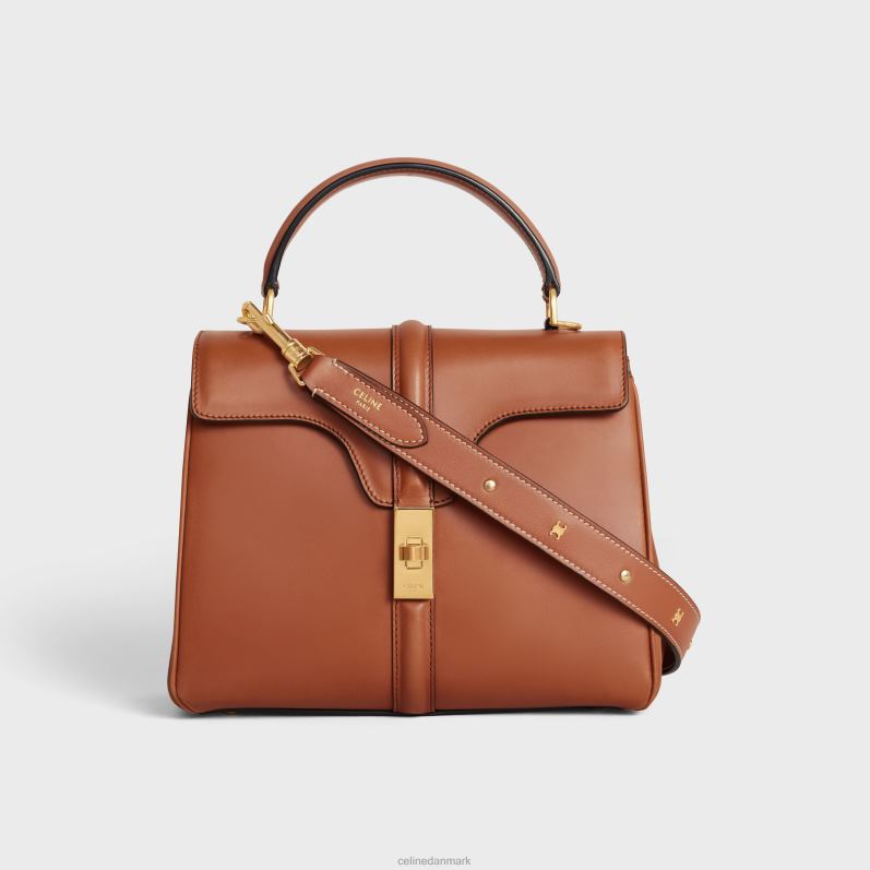 CELINE Kvinder lang rem i glat kalveskind med triomfnitter med guldfinish F44FV521 tilbehør tan