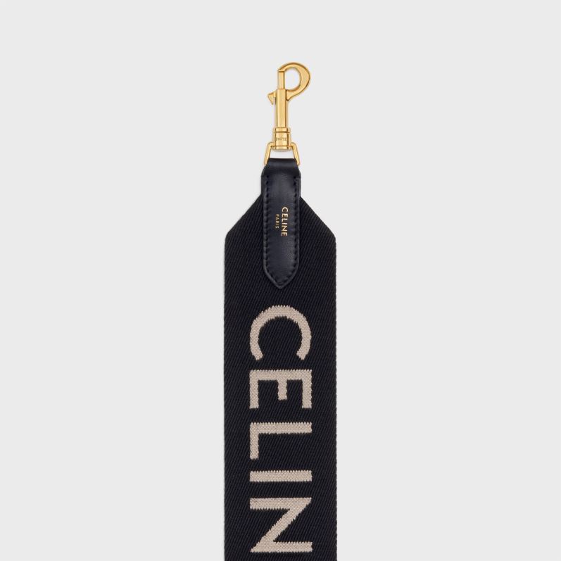 CELINE Kvinder lang rem i uld med jacquard F44FV514 tilbehør sort hvid