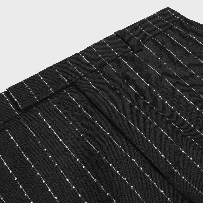 CELINE Mænd broderede bukser i stribet uld F44FV1893 beklædning sort hvid