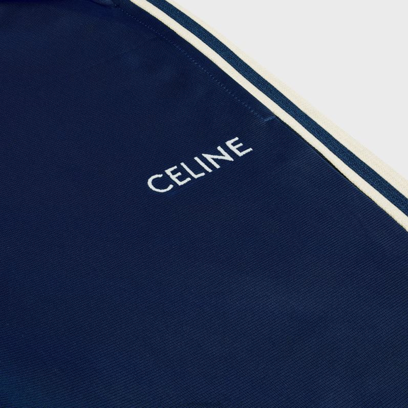 CELINE Mænd træningsbukser i dobbelt ansigtsjersey F44FV1827 beklædning marineblå/råhvid