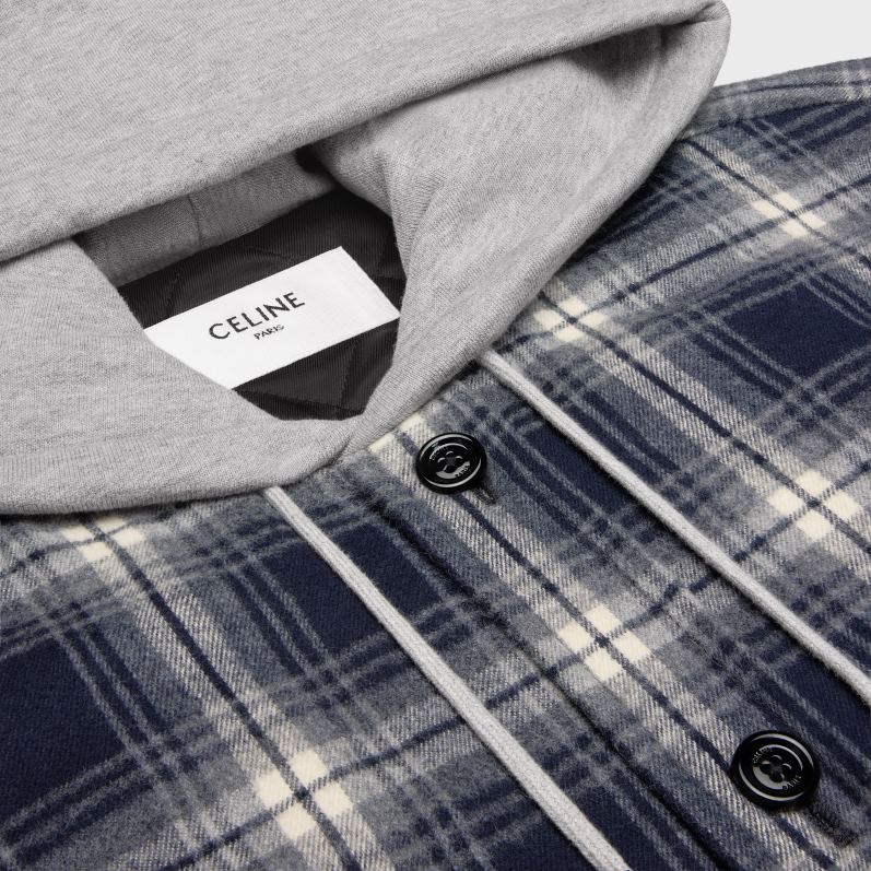 CELINE Mænd hættetrøje i ternet bomuld F44FV1804 beklædning flåde