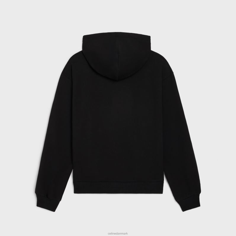 CELINE Mænd løs broderet hættetrøje i bomuldsfleece F44FV1940 beklædning sort/råhvid/krystal