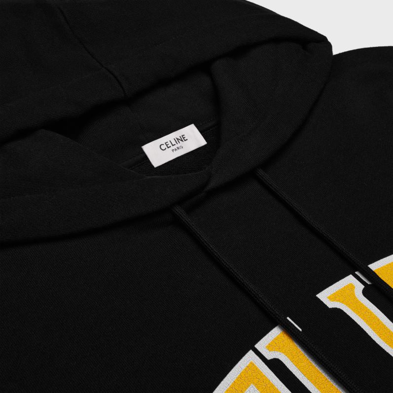 CELINE Mænd løs hættetrøje i bomuldsfleece F44FV1810 beklædning sort/citron