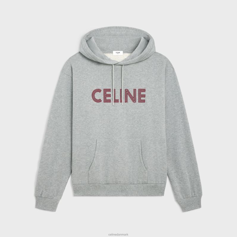 CELINE Mænd løs hættetrøje i bomuldsfleece F44FV1941 beklædning gråmeleret/burgunder