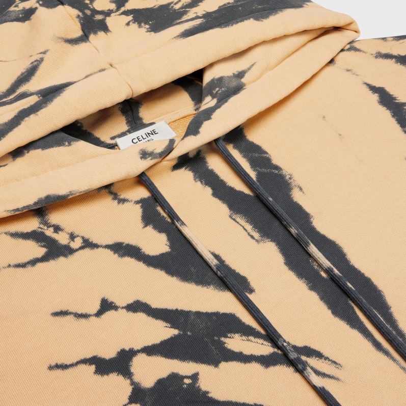 CELINE Mænd løs hættetrøje i bomuldsfleece F44FV1947 beklædning grå/beige/sort