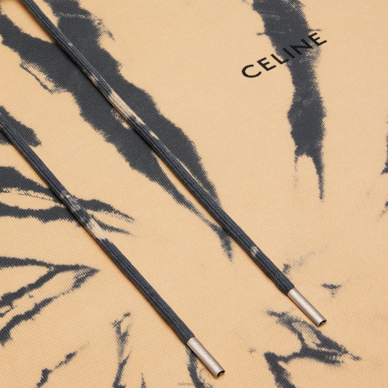 CELINE Mænd løs hættetrøje i bomuldsfleece F44FV1947 beklædning grå/beige/sort