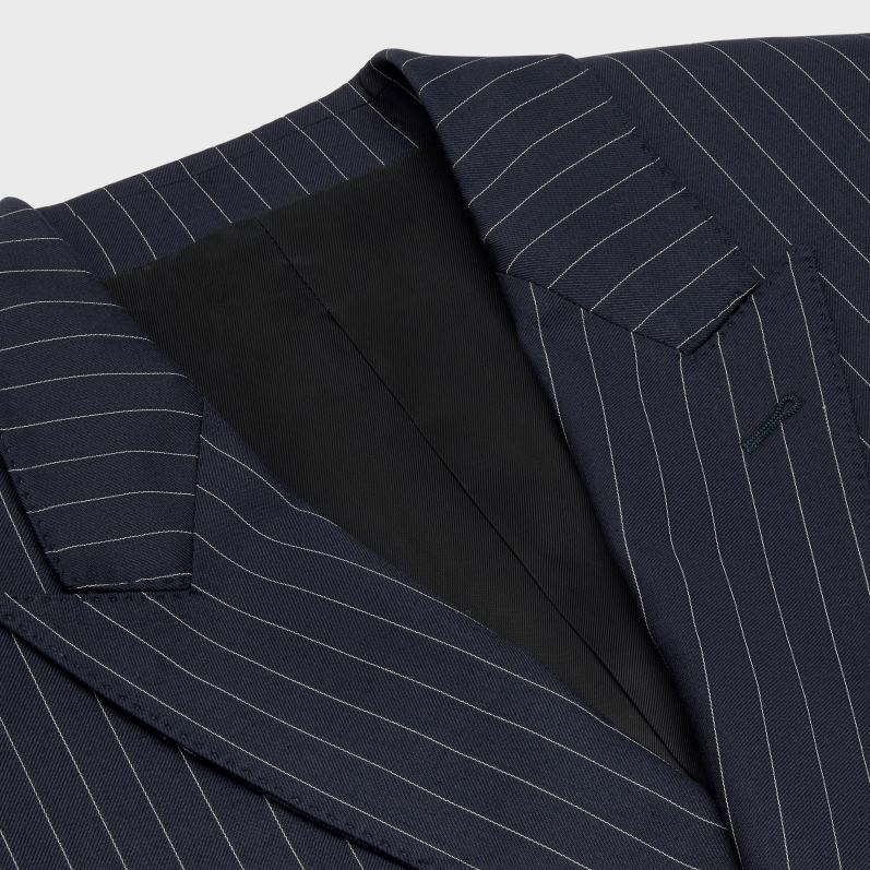 CELINE Mænd boxy jakke i stribet kashmir uld F44FV1885 beklædning marine/craie