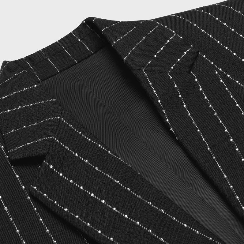 CELINE Mænd broderet klassisk jakke i stribet uld F44FV1880 beklædning sort hvid