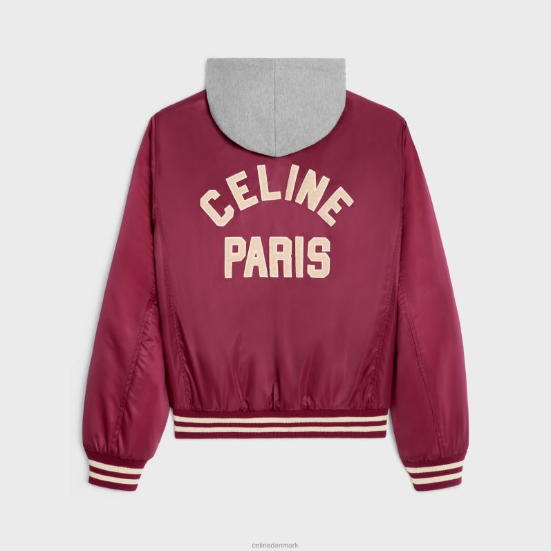 CELINE Mænd oversized hættebamsejakke i nylon F44FV1854 beklædning bordeaux