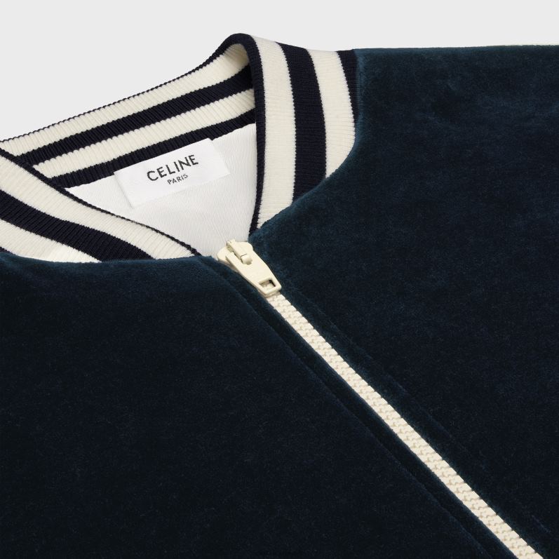 CELINE Mænd triomphe teddyjakke i fløjlsjersey F44FV1847 beklædning midnat/ecru