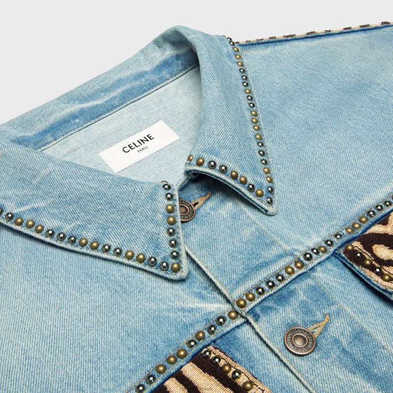 CELINE Mænd trucker-jakke i denim med zebraprint F44FV1857 beklædning everclear vask