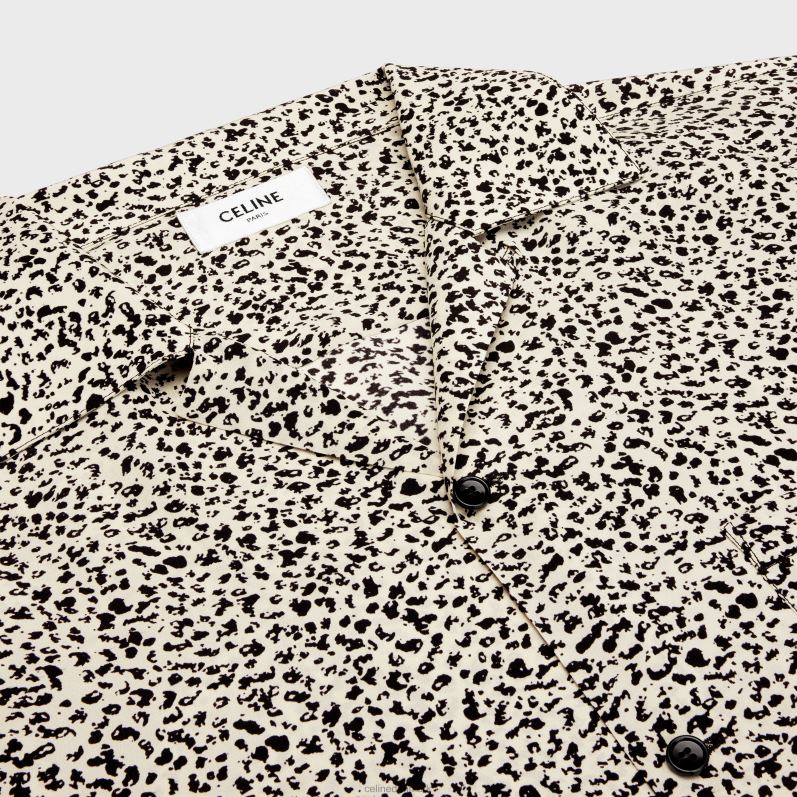 CELINE Mænd hawaiiansk skjorte i crepe de chine med print F44FV1922 beklædning vanille/noir