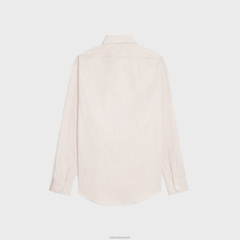CELINE Mænd løs carnabyskjorte i stribet poplin F44FV1908 beklædning hvid/kamel