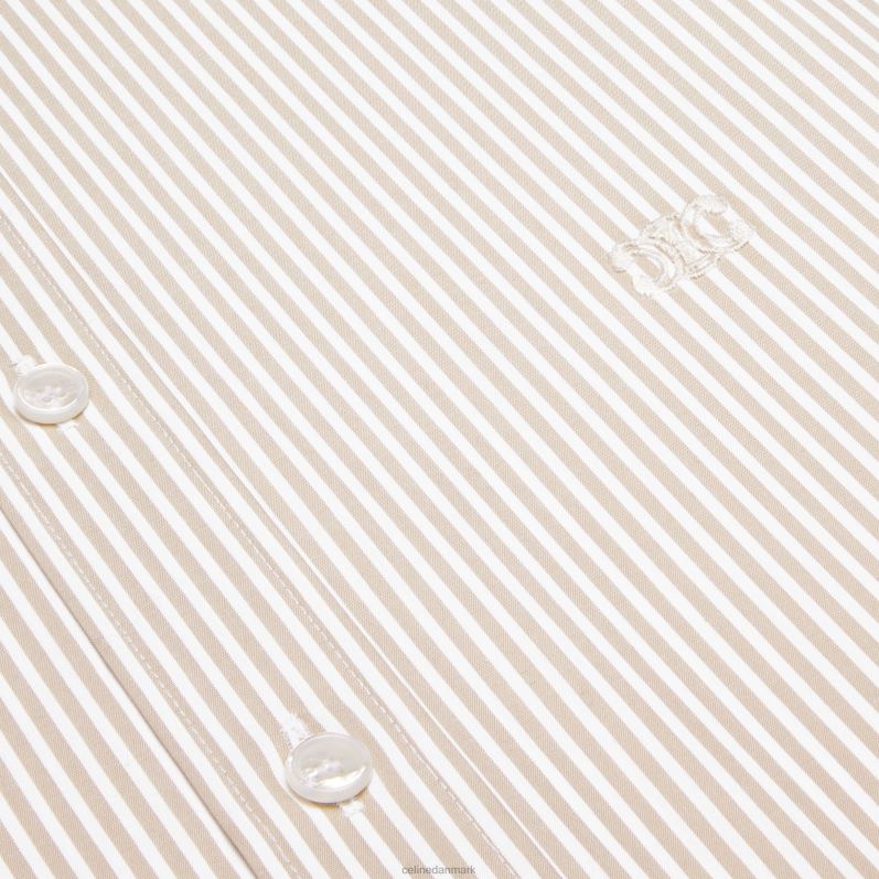 CELINE Mænd løs carnabyskjorte i stribet poplin F44FV1908 beklædning hvid/kamel