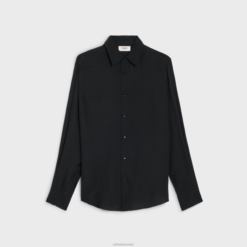CELINE Mænd løs skjorte i skinnende matprintet silke F44FV1917 beklædning sort