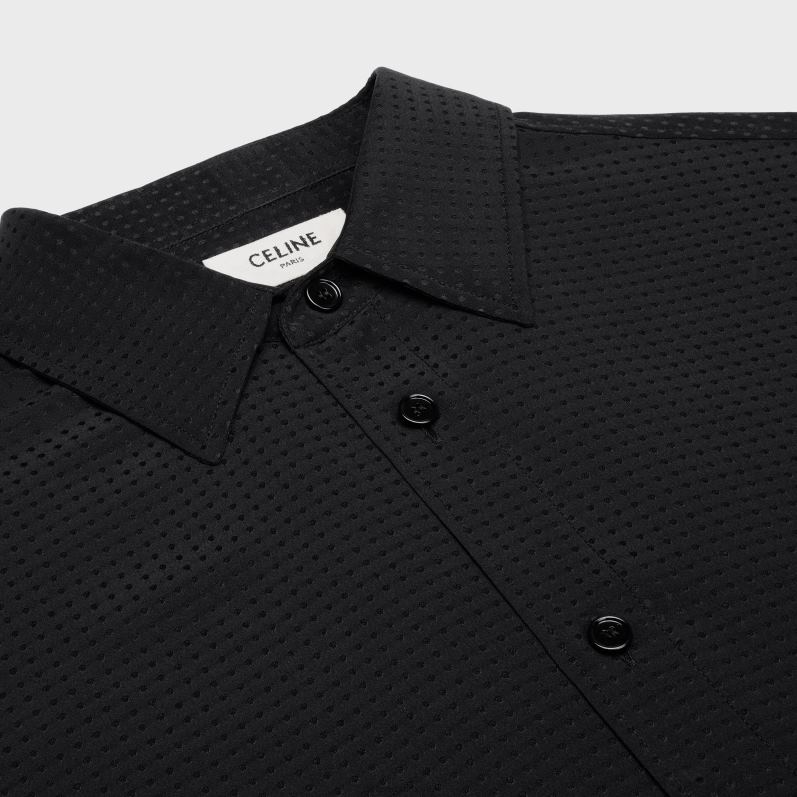 CELINE Mænd løs skjorte i skinnende matprintet silke F44FV1917 beklædning sort
