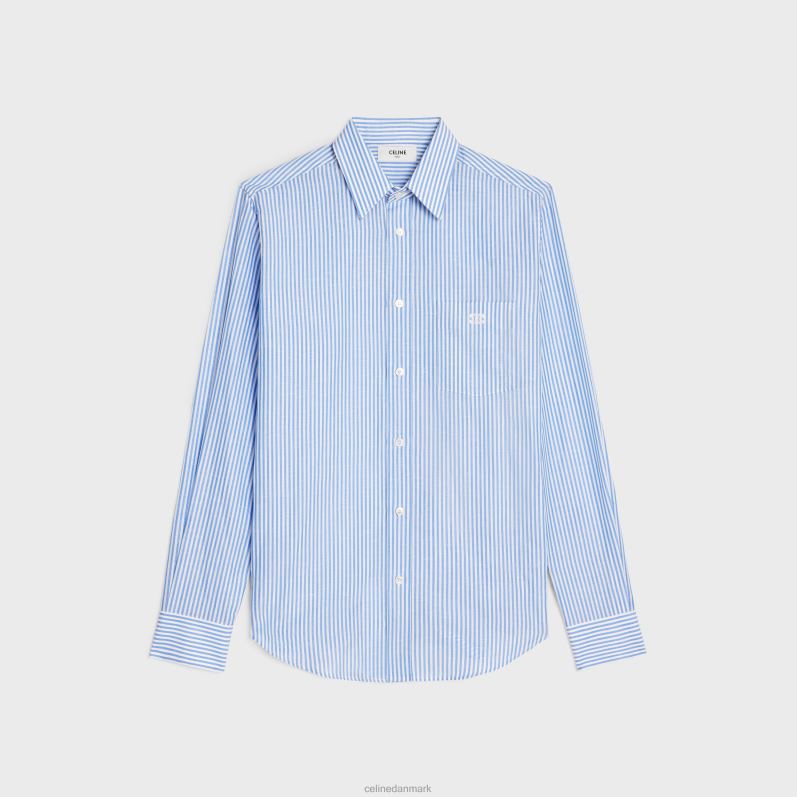 CELINE Mænd løs skjorte i stribet bomuldshør F44FV1914 beklædning blanc/bleu