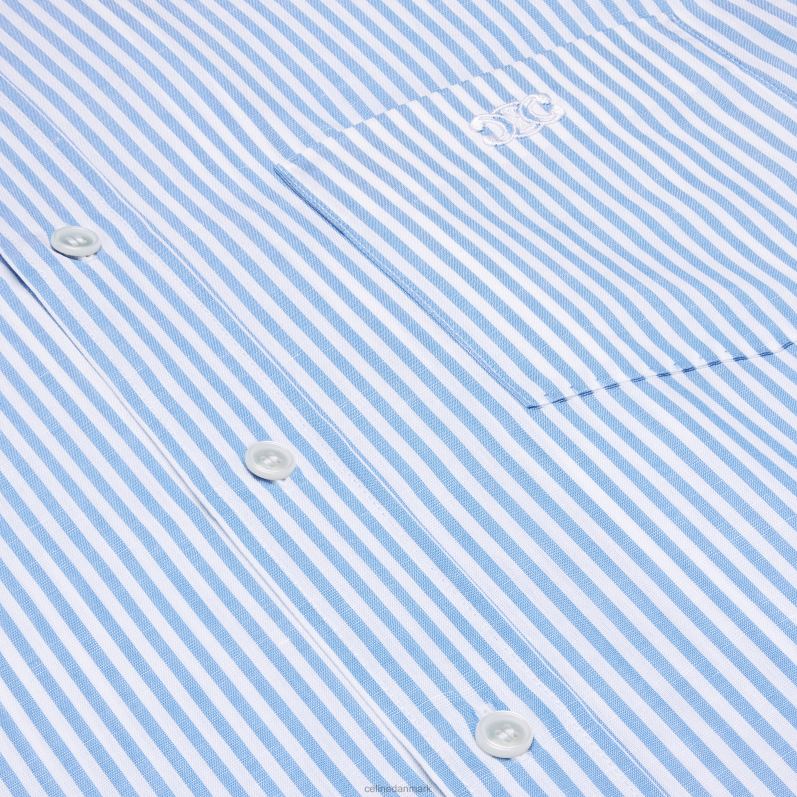 CELINE Mænd løs skjorte i stribet bomuldshør F44FV1914 beklædning blanc/bleu