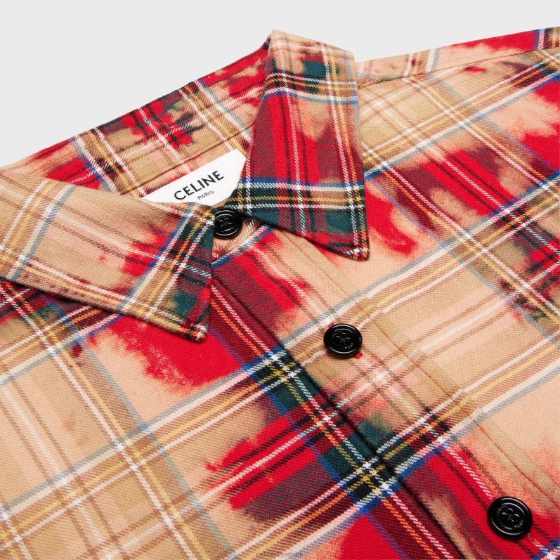 CELINE Mænd løs skjorte i ternet bomuld F44FV1919 beklædning rouge tartan
