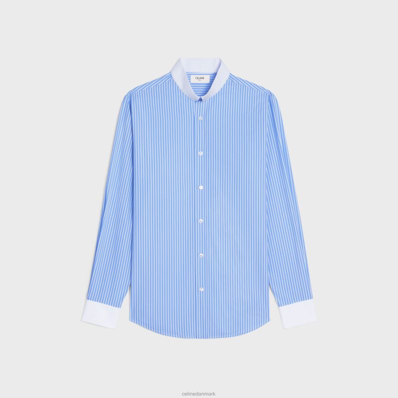CELINE Mænd løs skjorte med omvendt krave i stribet bomuld F44FV1910 beklædning ciel/blanc