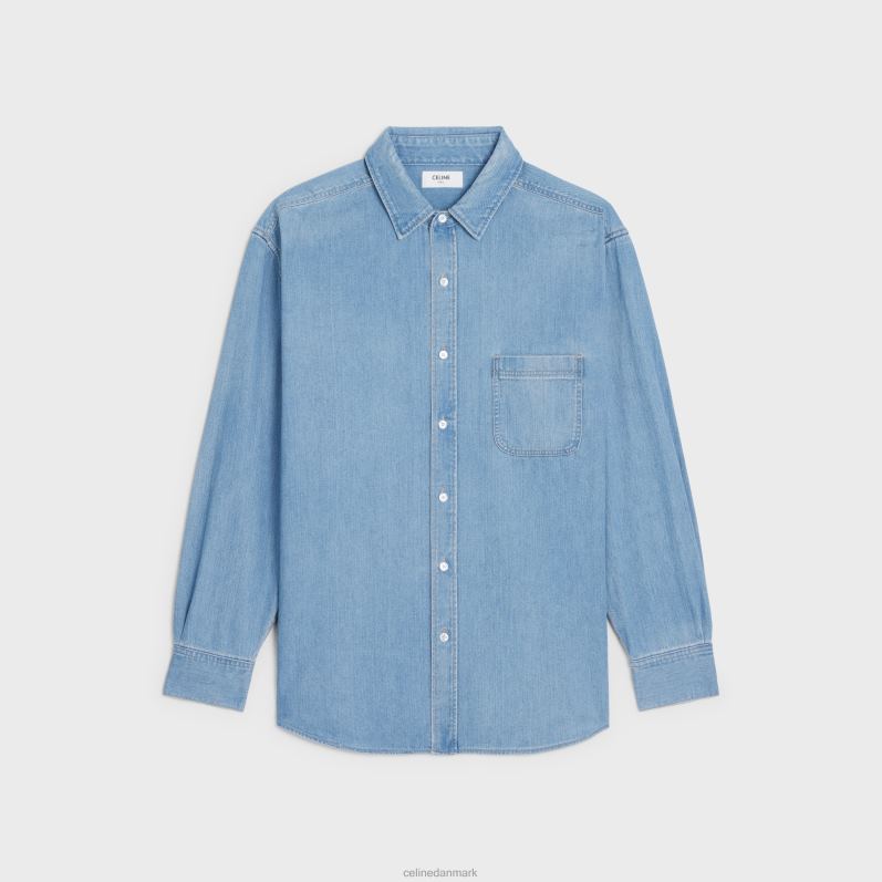 CELINE Mænd vintage sten indigo denimskjorte F44FV1918 beklædning indigo vintage sten