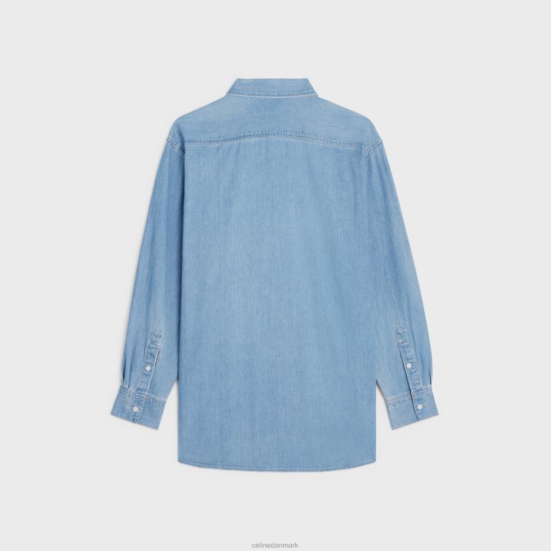 CELINE Mænd vintage sten indigo denimskjorte F44FV1918 beklædning indigo vintage sten