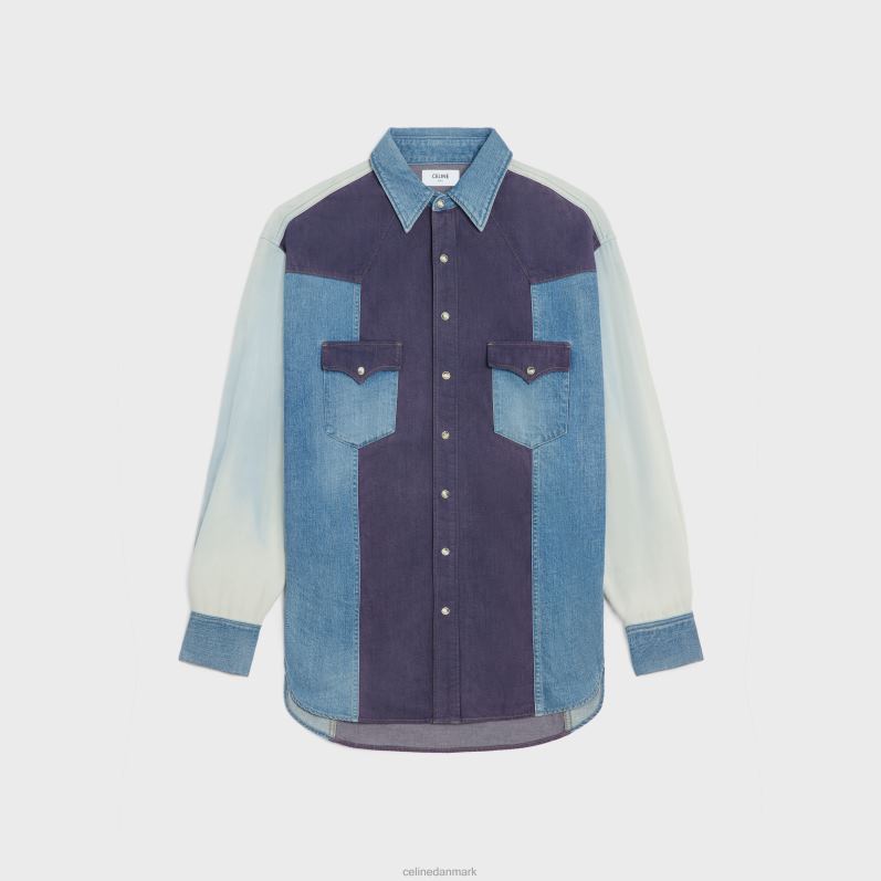 CELINE Mænd westernskjorte i denim F44FV1991 beklædning showdown vask