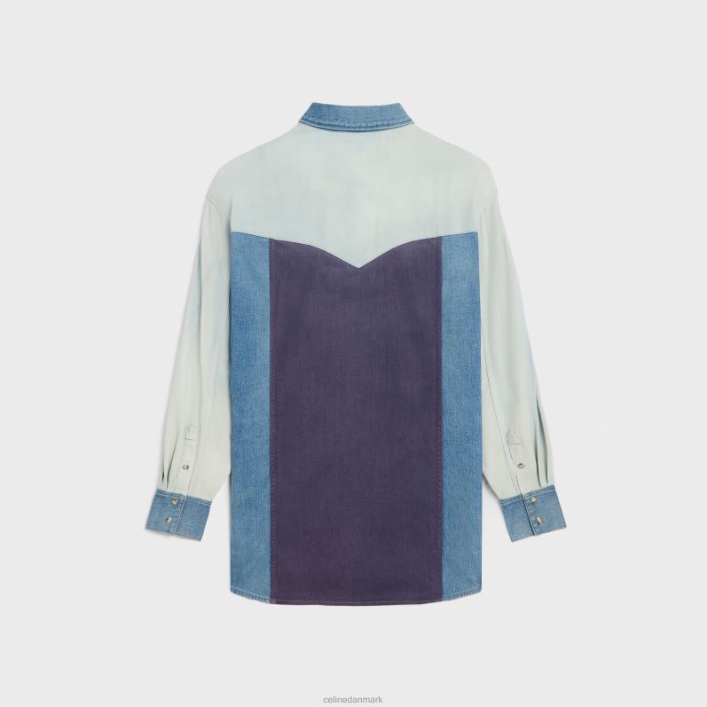 CELINE Mænd westernskjorte i denim F44FV1991 beklædning showdown vask