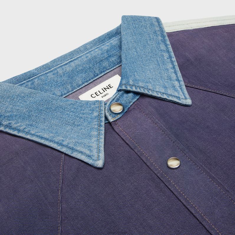 CELINE Mænd westernskjorte i denim F44FV1991 beklædning showdown vask